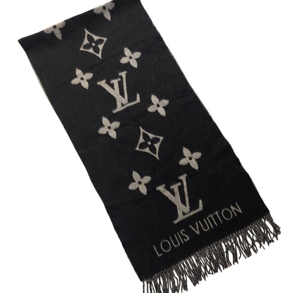 LOUIS VUITTON LV Reykjavik Black & Grey Reversible  Scarf Pre-Owned - Picture 5 of 9